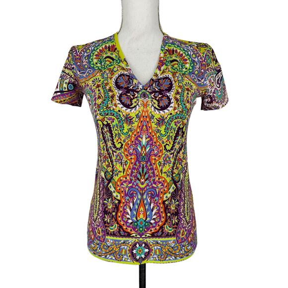 Etro Short-Sleeve Paisley V-Neck Tee - Picture 3 of 10